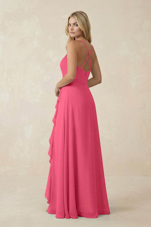 Ruffled Hem A-Line Chiffon Bridesmaid Dress in Fuchsia - SHE IS ME BRIDESMAID DRESSES
