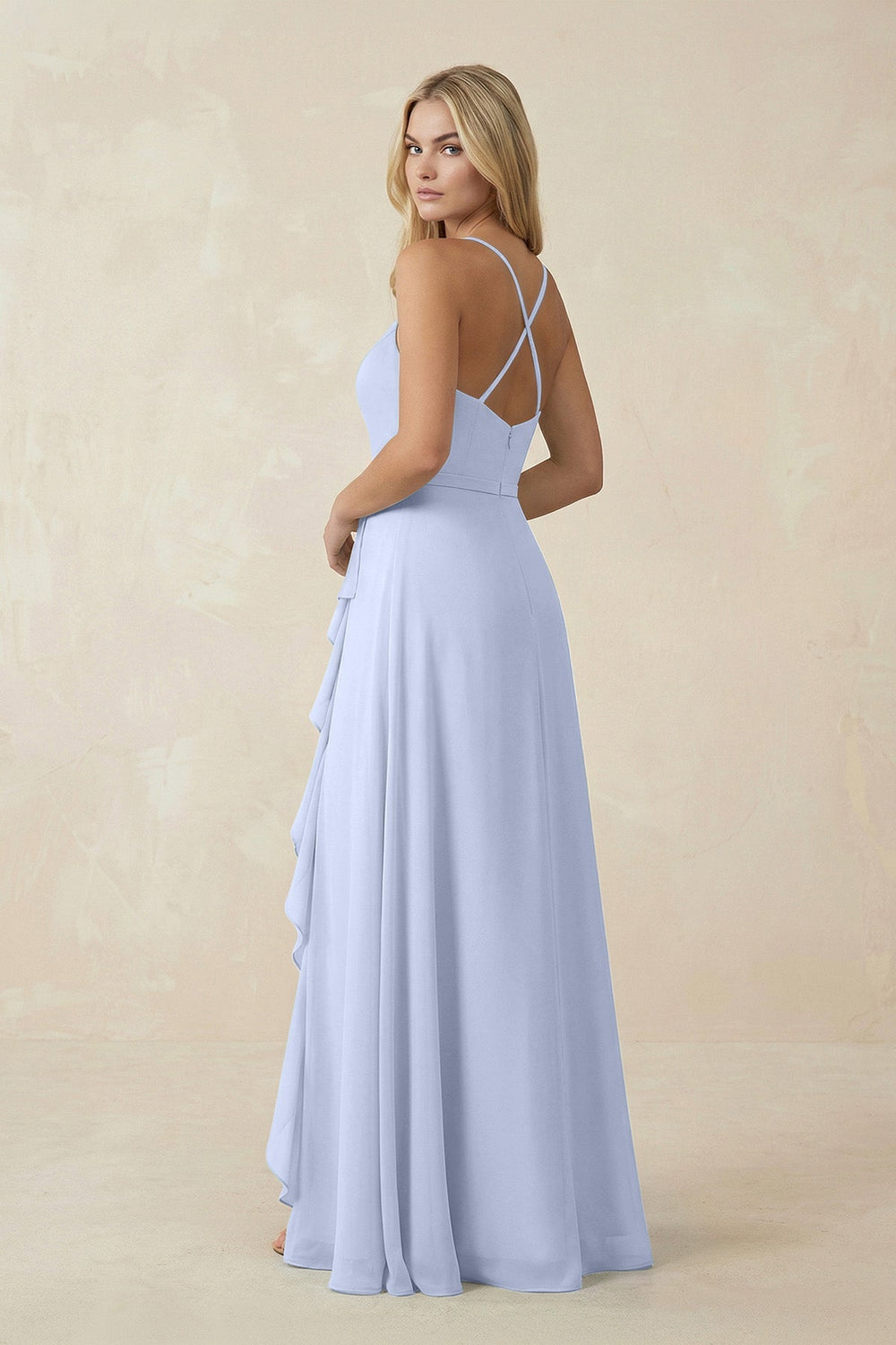 Ruffled Hem A-Line Chiffon Bridesmaid Dress in Ice - KISS BRIDAL BRIDESMAID DRESSES