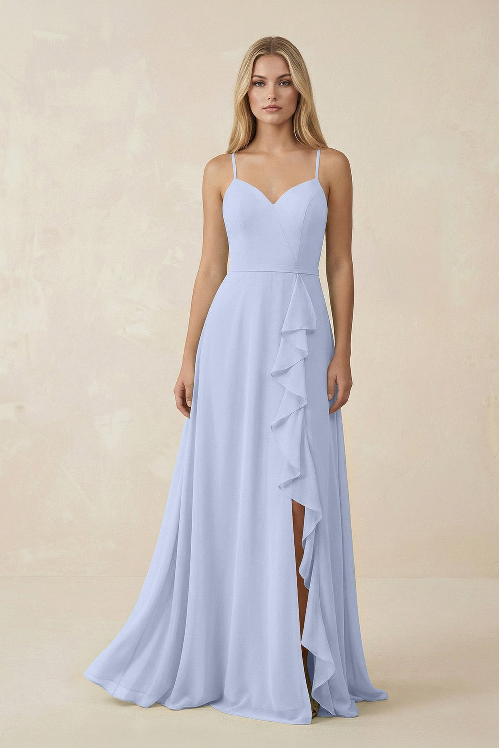 Ruffled Hem A-Line Chiffon Bridesmaid Dress in Ice - KISS BRIDAL BRIDESMAID DRESSES