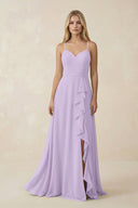 Ruffled Hem A-Line Chiffon Bridesmaid Dress in Lavender - SHE IS ME BRIDESMAID DRESSES