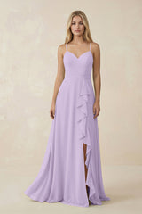 Ruffled Hem A-Line Chiffon Bridesmaid Dress in Lavender - KISS BRIDAL BRIDESMAID DRESSES
