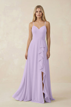 Ruffled Hem A-Line Chiffon Bridesmaid Dress in Lavender - SHE IS ME BRIDESMAID DRESSES