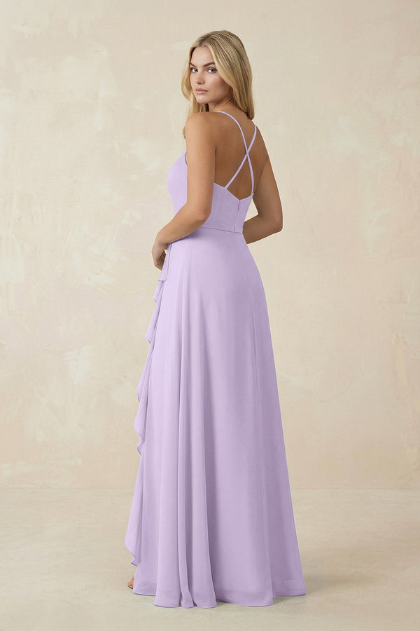 Ruffled Hem A-Line Chiffon Bridesmaid Dress in Lavender - SHE IS ME BRIDESMAID DRESSES