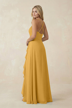 Ruffled Hem A-Line Chiffon Bridesmaid Dress in Marigold - SHE IS ME BRIDESMAID DRESSES
