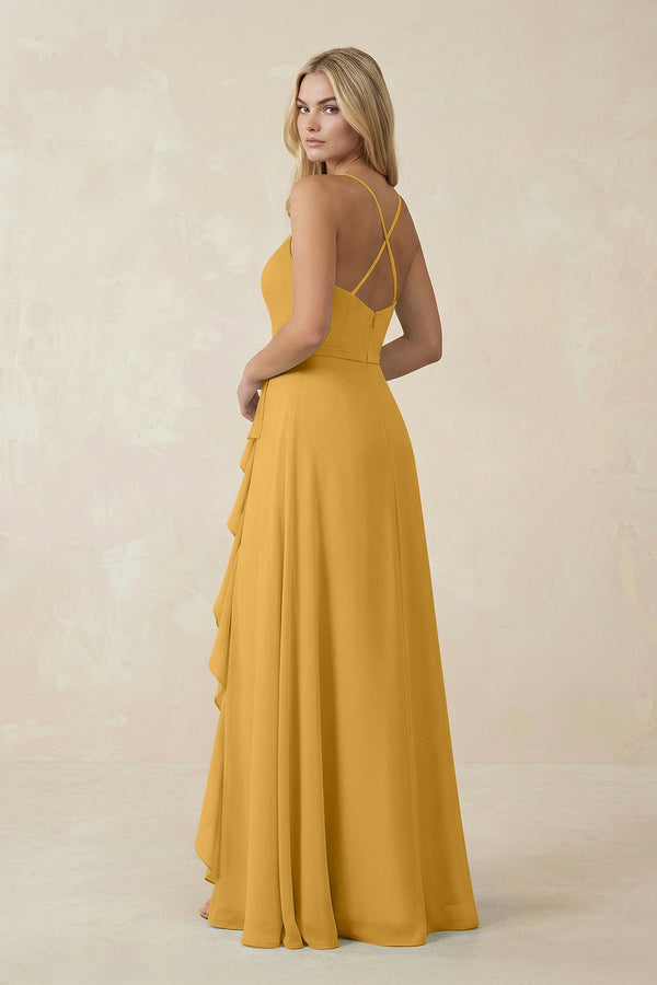 Ruffled Hem A-Line Chiffon Bridesmaid Dress in Marigold - SHE IS ME BRIDESMAID DRESSES