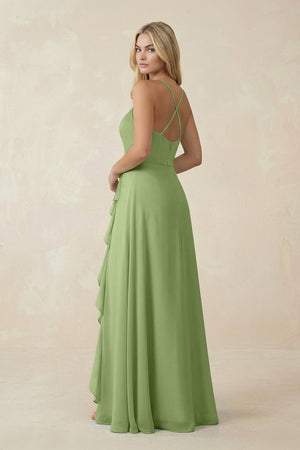 Ruffled Hem A-Line Chiffon Bridesmaid Dress in Matcha - SHE IS ME BRIDESMAID DRESSES