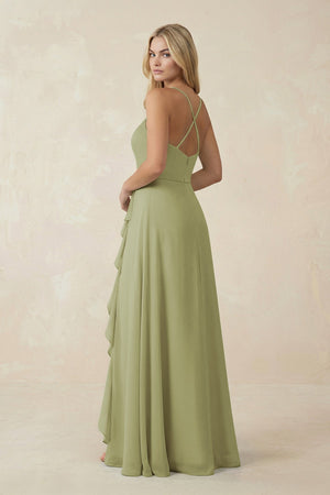 Ruffled Hem A-Line Chiffon Bridesmaid Dress in Moss Green - SHE IS ME BRIDESMAID DRESSES