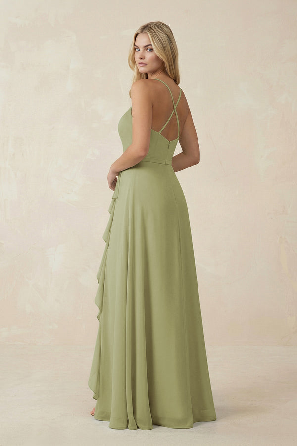 Ruffled Hem A-Line Chiffon Bridesmaid Dress in Moss Green - SHE IS ME BRIDESMAID DRESSES