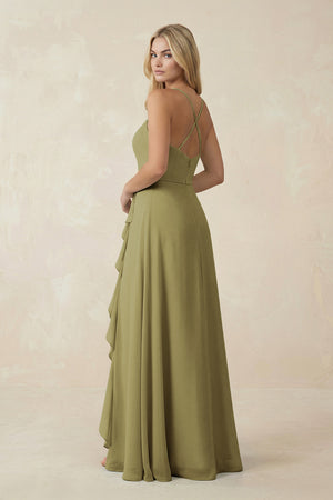 Ruffled Hem A-Line Chiffon Bridesmaid Dress in Moss Green (2) | KISSBRIDAL