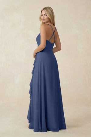 Ruffled Hem A-Line Chiffon Bridesmaid Dress in Navy - SHE IS ME BRIDESMAID DRESSES