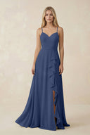 Ruffled Hem A-Line Chiffon Bridesmaid Dress in Navy - SHE IS ME BRIDESMAID DRESSES