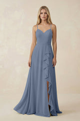 Ruffled Hem A-Line Chiffon Bridesmaid Dress in Neptune - KISS BRIDAL BRIDESMAID DRESSES