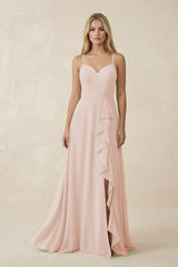 Ruffled Hem A-Line Chiffon Bridesmaid Dress in Pale Blush - KISS BRIDAL BRIDESMAID DRESSES