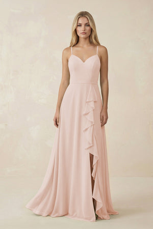 Ruffled Hem A-Line Chiffon Bridesmaid Dress in Pale Blush - SHE IS ME BRIDESMAID DRESSES