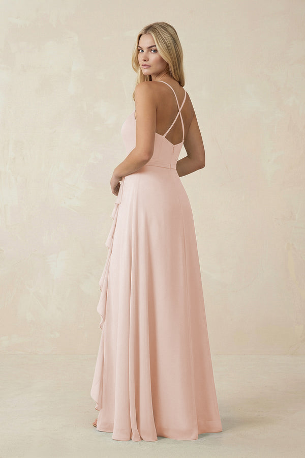 Ruffled Hem A-Line Chiffon Bridesmaid Dress in Pale Blush - SHE IS ME BRIDESMAID DRESSES