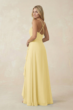 Ruffled Hem A-Line Chiffon Bridesmaid Dress in Pastel Yellow - SHE IS ME BRIDESMAID DRESSES