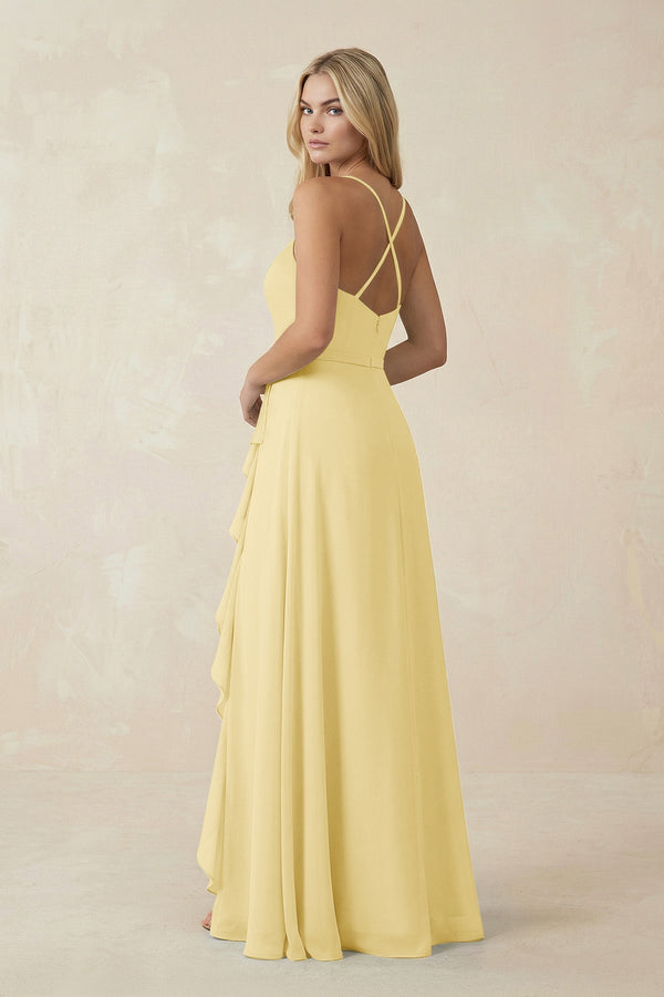 Ruffled Hem A-Line Chiffon Bridesmaid Dress in Pastel Yellow - SHE IS ME BRIDESMAID DRESSES
