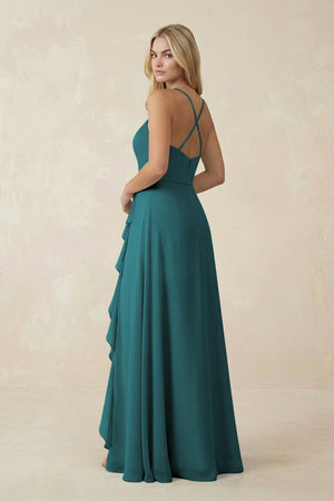 Ruffled Hem A-Line Chiffon Bridesmaid Dress in Pine - SHE IS ME BRIDESMAID DRESSES