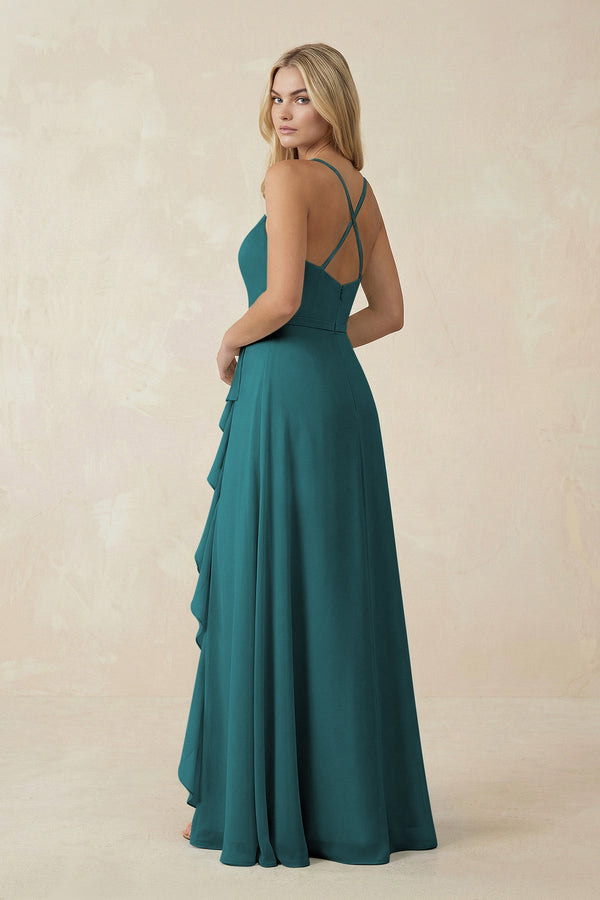 Ruffled Hem A-Line Chiffon Bridesmaid Dress in Pine - SHE IS ME BRIDESMAID DRESSES