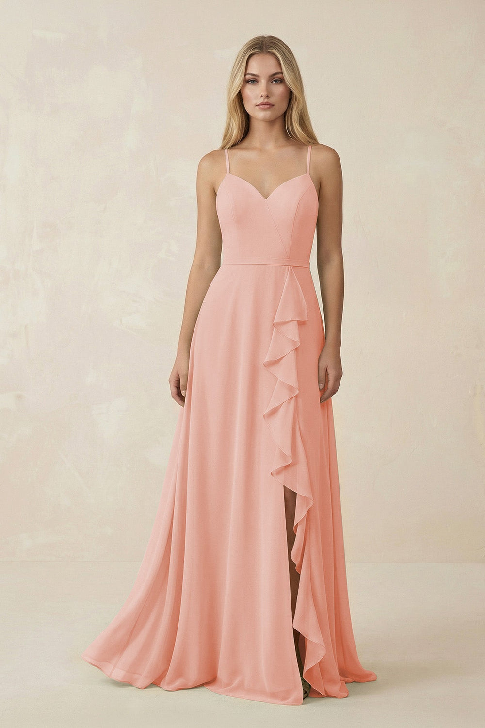 Ruffled Hem A-Line Chiffon Bridesmaid Dress in Rose Petal - KISS BRIDAL BRIDESMAID DRESSES