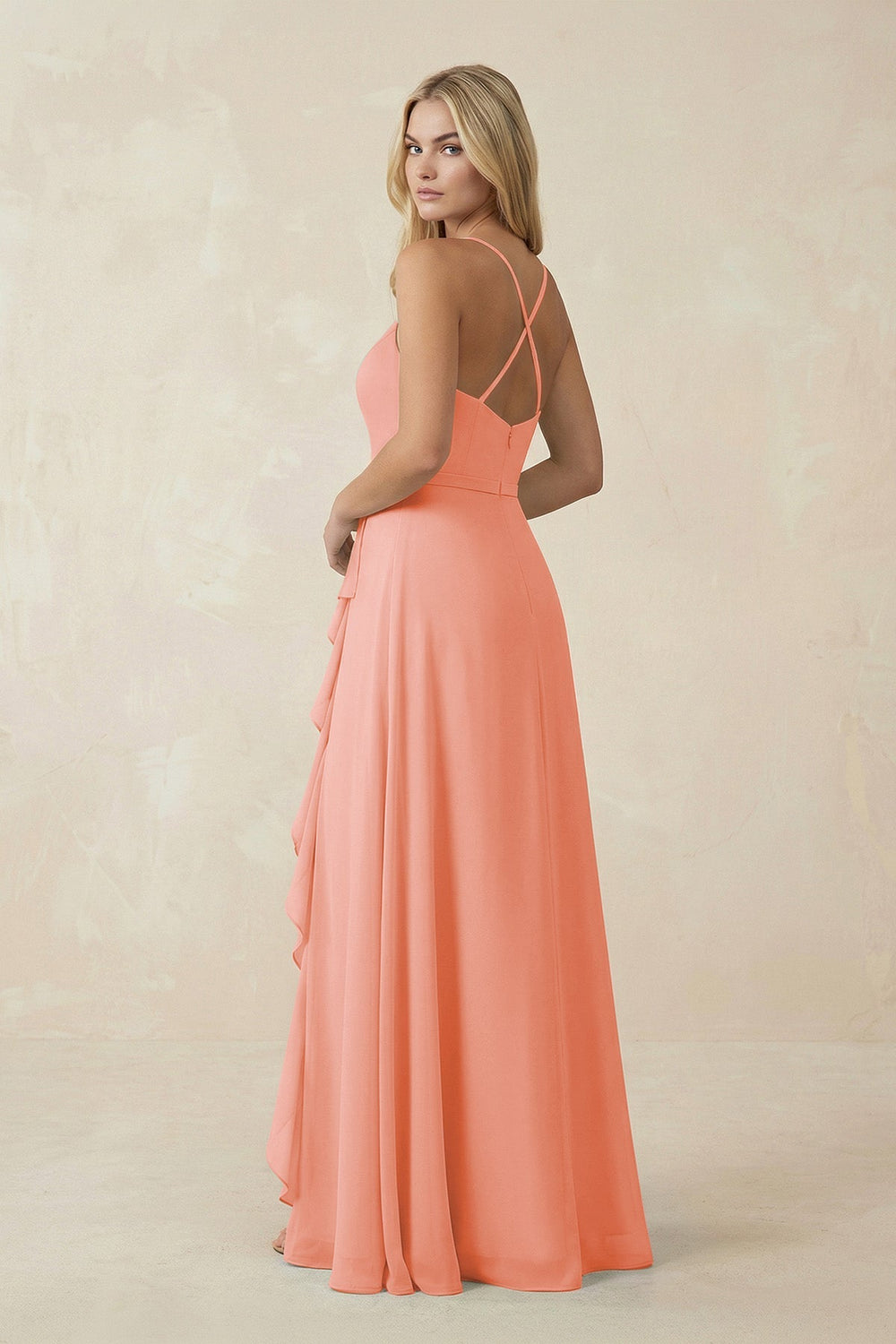Ruffled Hem A-Line Chiffon Bridesmaid Dress in Rosette - KISS BRIDAL BRIDESMAID DRESSES