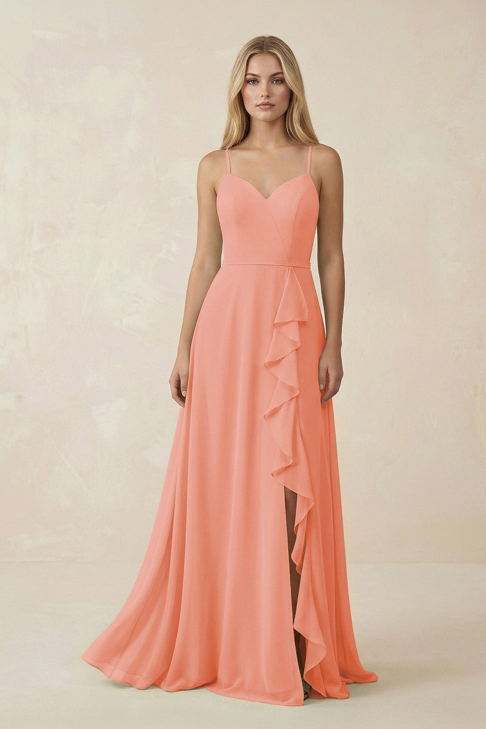 Ruffled Hem A-Line Chiffon Bridesmaid Dress in Rosette - KISS BRIDAL BRIDESMAID DRESSES