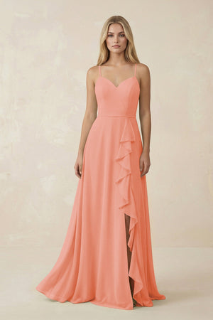 Ruffled Hem A-Line Chiffon Bridesmaid Dress in Rosette - SHE IS ME BRIDESMAID DRESSES