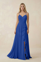 Ruffled Hem A-Line Chiffon Bridesmaid Dress in Royal Blue - KISS BRIDAL BRIDESMAID DRESSES
