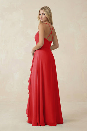 Ruffled Hem A-Line Chiffon Bridesmaid Dress in Ruby Red - SHE IS ME BRIDESMAID DRESSES