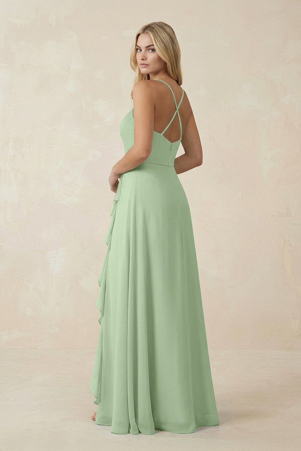 Ruffled Hem A-Line Chiffon Bridesmaid Dress in Sage - SHE IS ME BRIDESMAID DRESSES