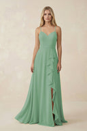 Ruffled Hem A-Line Chiffon Bridesmaid Dress in Sea Glass - SHE IS ME BRIDESMAID DRESSES