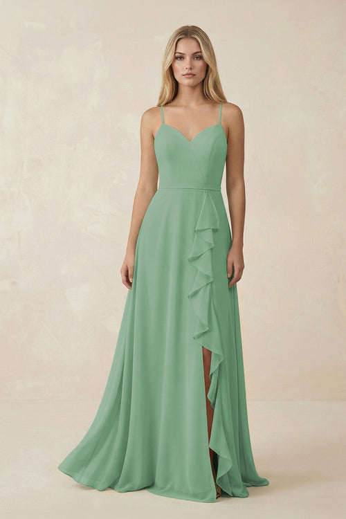Ruffled Hem A-Line Chiffon Bridesmaid Dress in Sea Glass - SHE IS ME BRIDESMAID DRESSES