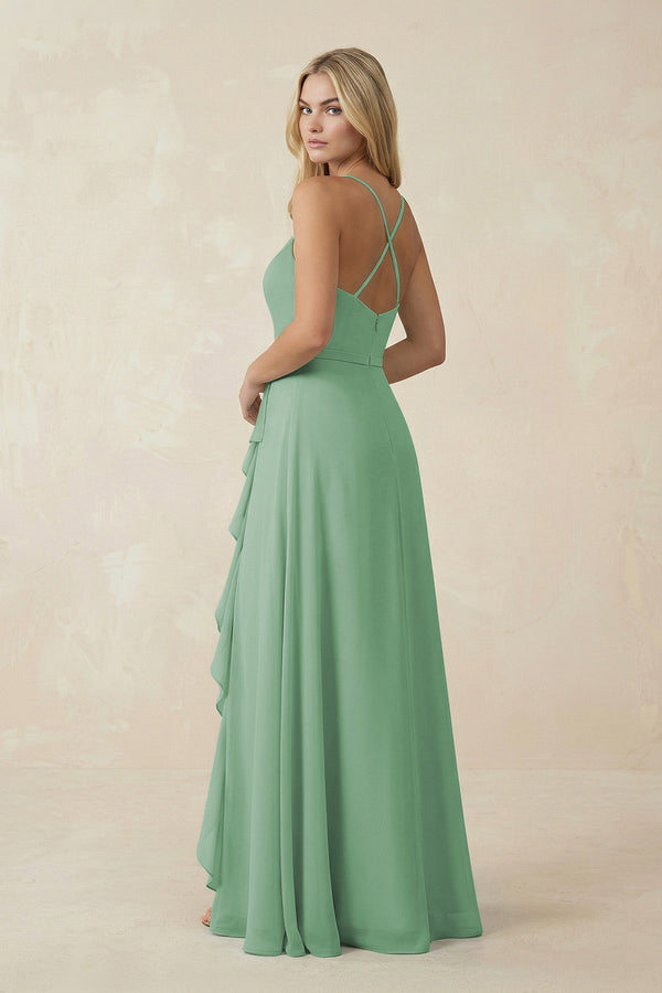 Ruffled Hem A-Line Chiffon Bridesmaid Dress in Sea Glass - SHE IS ME BRIDESMAID DRESSES
