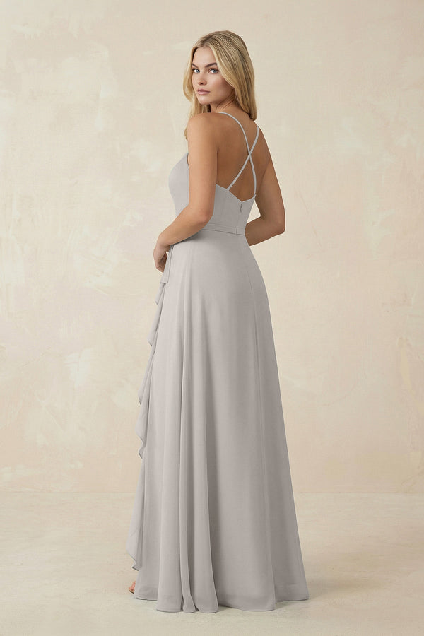 Ruffled Hem A-Line Chiffon Bridesmaid Dress in Silver - SHE IS ME BRIDESMAID DRESSES