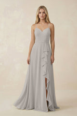 Ruffled Hem A-Line Chiffon Bridesmaid Dress in Silver - KISS BRIDAL BRIDESMAID DRESSES