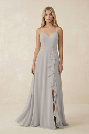 Ruffled Hem A-Line Chiffon Bridesmaid Dress in Silver - SHE IS ME BRIDESMAID DRESSES