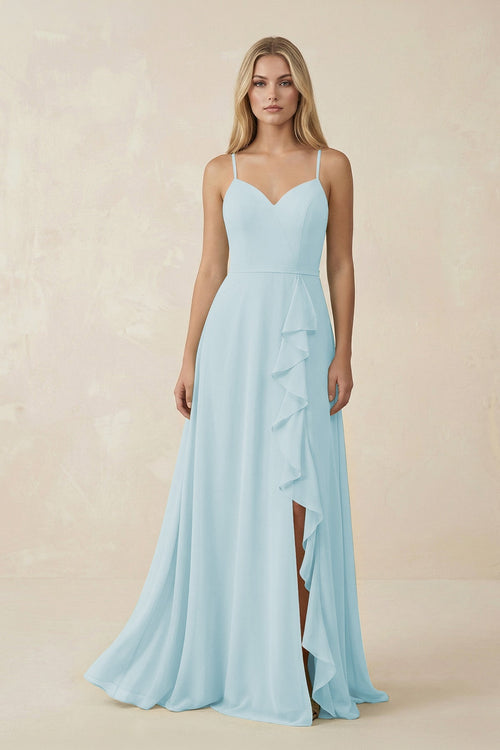 Ruffled Hem A-Line Chiffon Bridesmaid Dress in Sky Blue - SHE IS ME BRIDESMAID DRESSES