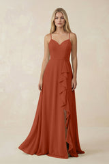 Ruffled Hem A-Line Chiffon Bridesmaid Dress in Spice - KISS BRIDAL BRIDESMAID DRESSES