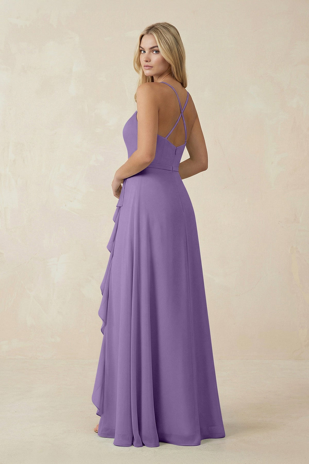 Ruffled Hem A-Line Chiffon Bridesmaid Dress in Tahiti - SHE IS ME BRIDESMAID DRESSES