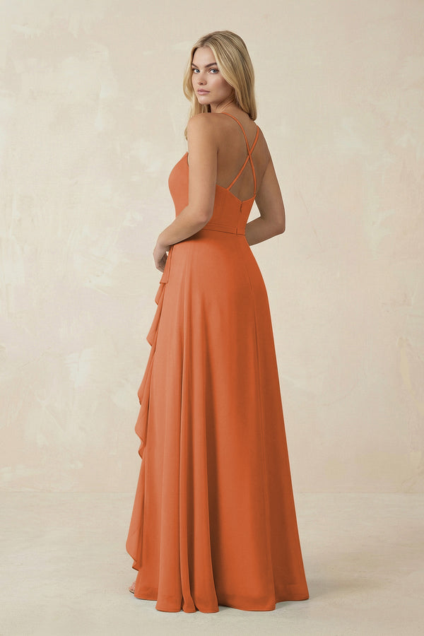 Ruffled Hem A-Line Chiffon Bridesmaid Dress in Terracotta - SHE IS ME BRIDESMAID DRESSES