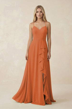 Ruffled Hem A-Line Chiffon Bridesmaid Dress in Terracotta - SHE IS ME BRIDESMAID DRESSES