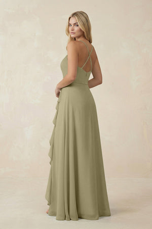 Ruffled Hem A-Line Chiffon Bridesmaid Dress in Thyme - SHE IS ME BRIDESMAID DRESSES