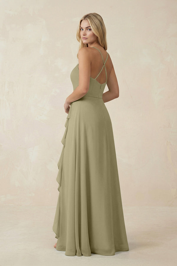 Ruffled Hem A-Line Chiffon Bridesmaid Dress in Thyme - SHE IS ME BRIDESMAID DRESSES