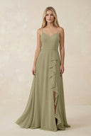Ruffled Hem A-Line Chiffon Bridesmaid Dress in Thyme - SHE IS ME BRIDESMAID DRESSES