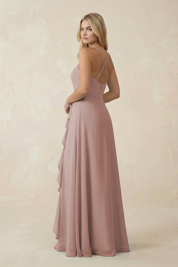 Ruffled Hem A-Line Chiffon Bridesmaid Dress in Toffee (2) | KISSBRIDAL