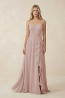 Ruffled Hem A-Line Chiffon Bridesmaid Dress in Toffee - SHE IS ME BRIDESMAID DRESSES