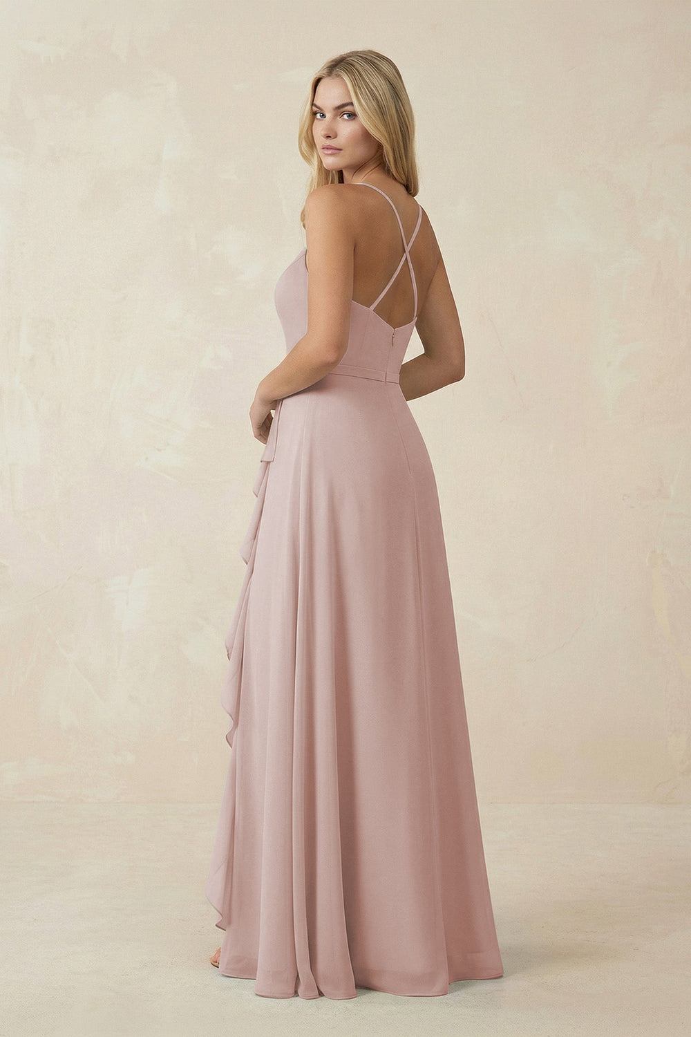 Ruffled Hem A-Line Chiffon Bridesmaid Dress in Toffee - KISS BRIDAL BRIDESMAID DRESSES