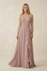 Ruffled Hem A-Line Chiffon Bridesmaid Dress in Toffee | KISSBRIDAL