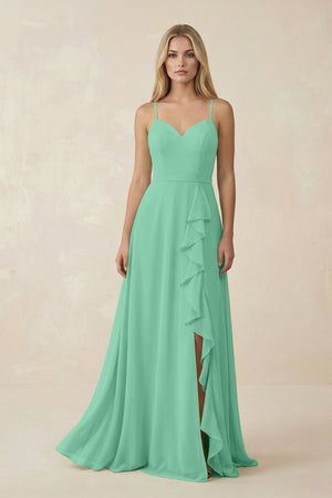 Ruffled Hem A-Line Chiffon Bridesmaid Dress in Turquoise - SHE IS ME BRIDESMAID DRESSES