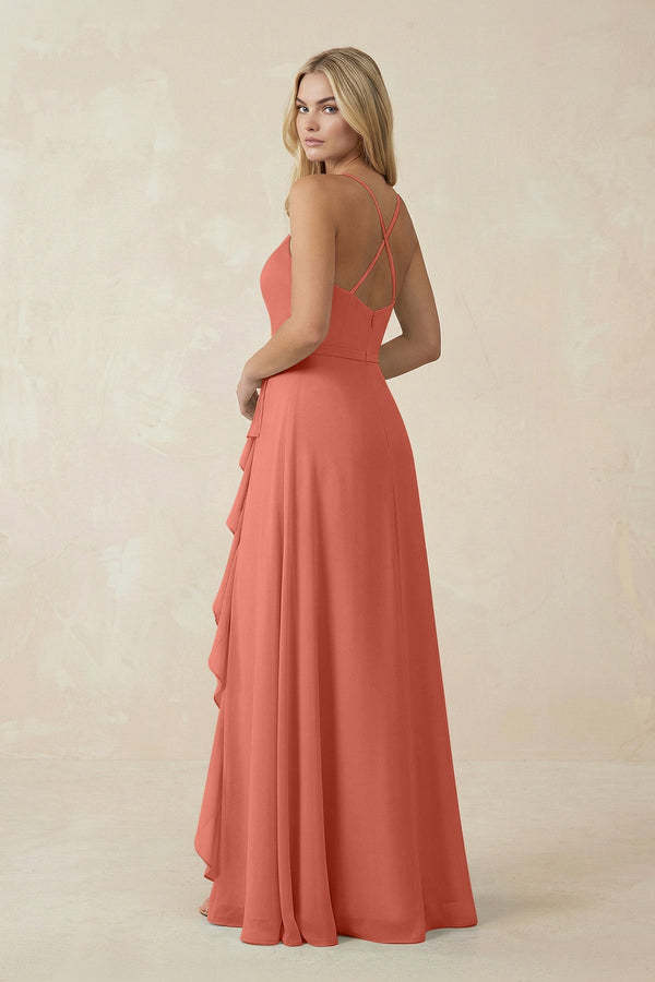 Ruffled Hem A-Line Chiffon Bridesmaid Dress in Wild Rose - SHE IS ME BRIDESMAID DRESSES